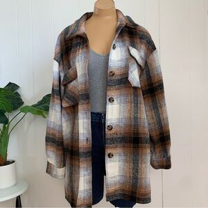 Pretty Garden Flannel Shirt Brown White Black Plaid Button Down Size XL